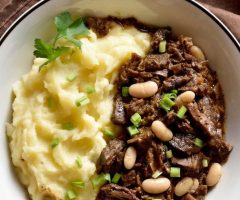MHQ Kitchen –  High Protein Beef & Cannellini Bean Casserole with Cauliflower Mash